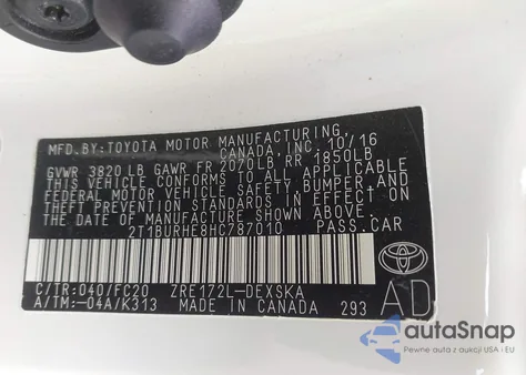 2017 Toyota Corolla Se from USA, damaged, VIN 2T1BURHE8HC787010